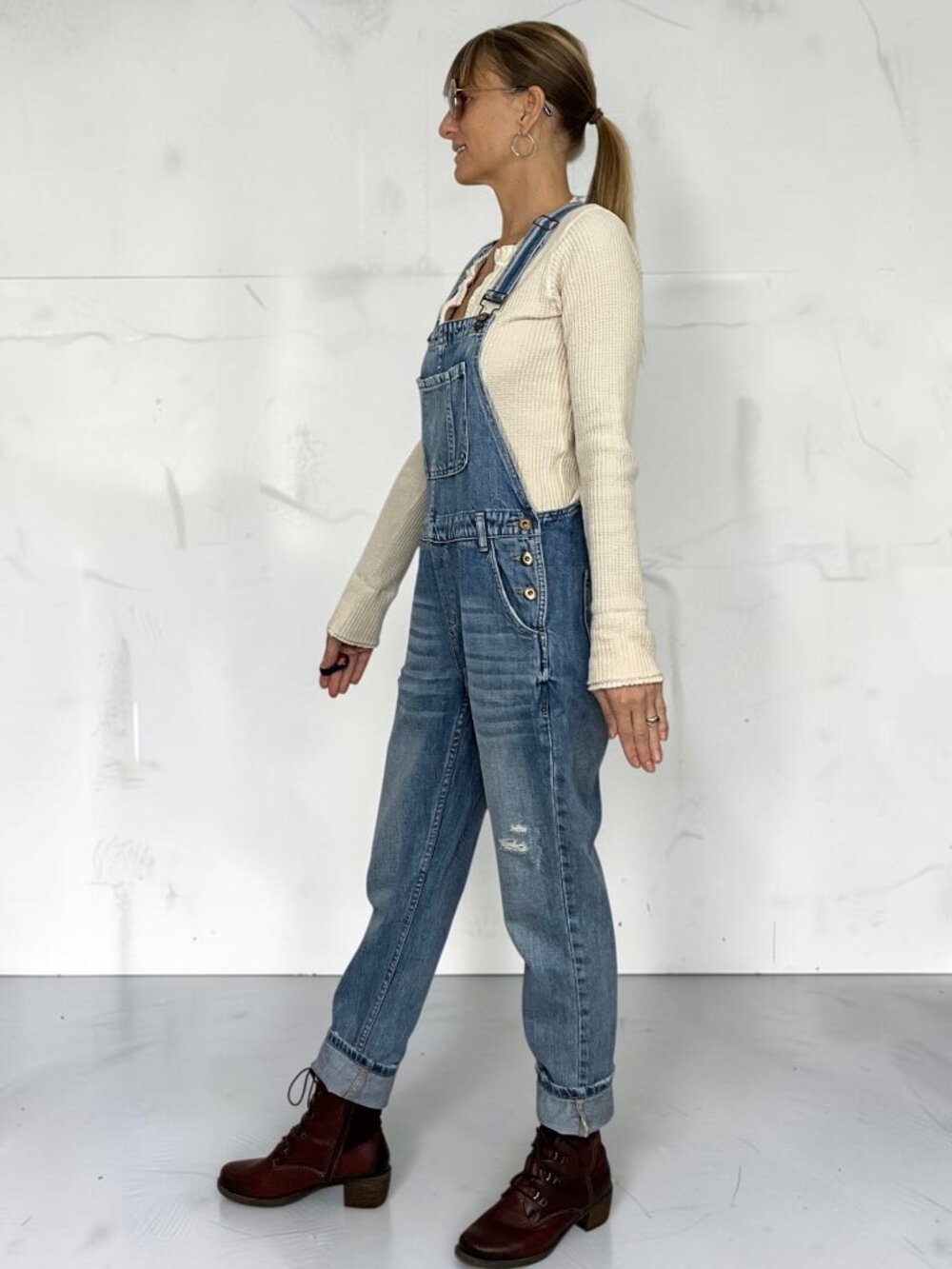 Pistola Bailey Denim Overall XS Blue Straight Leg Distressed - Picture 4 of 16